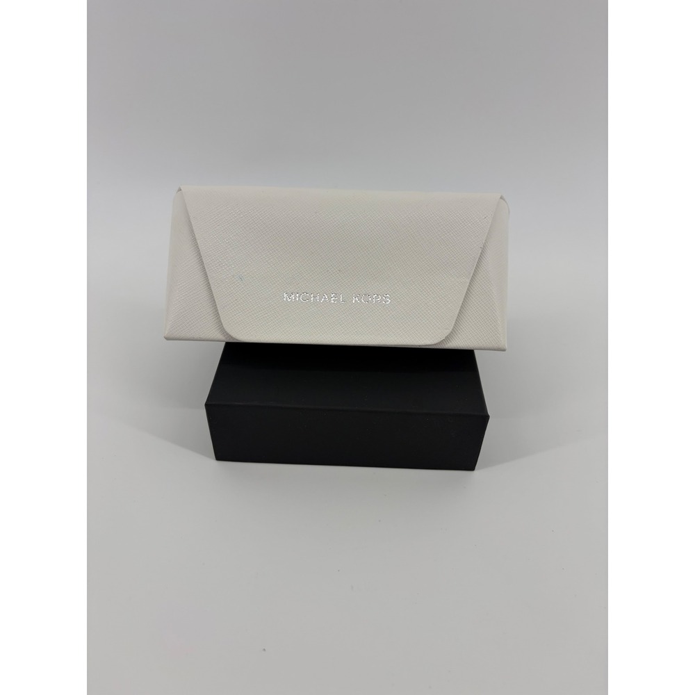 Michael Kors White Saffiano Sunglasses Case with Cleaning Cloth Silver Logo